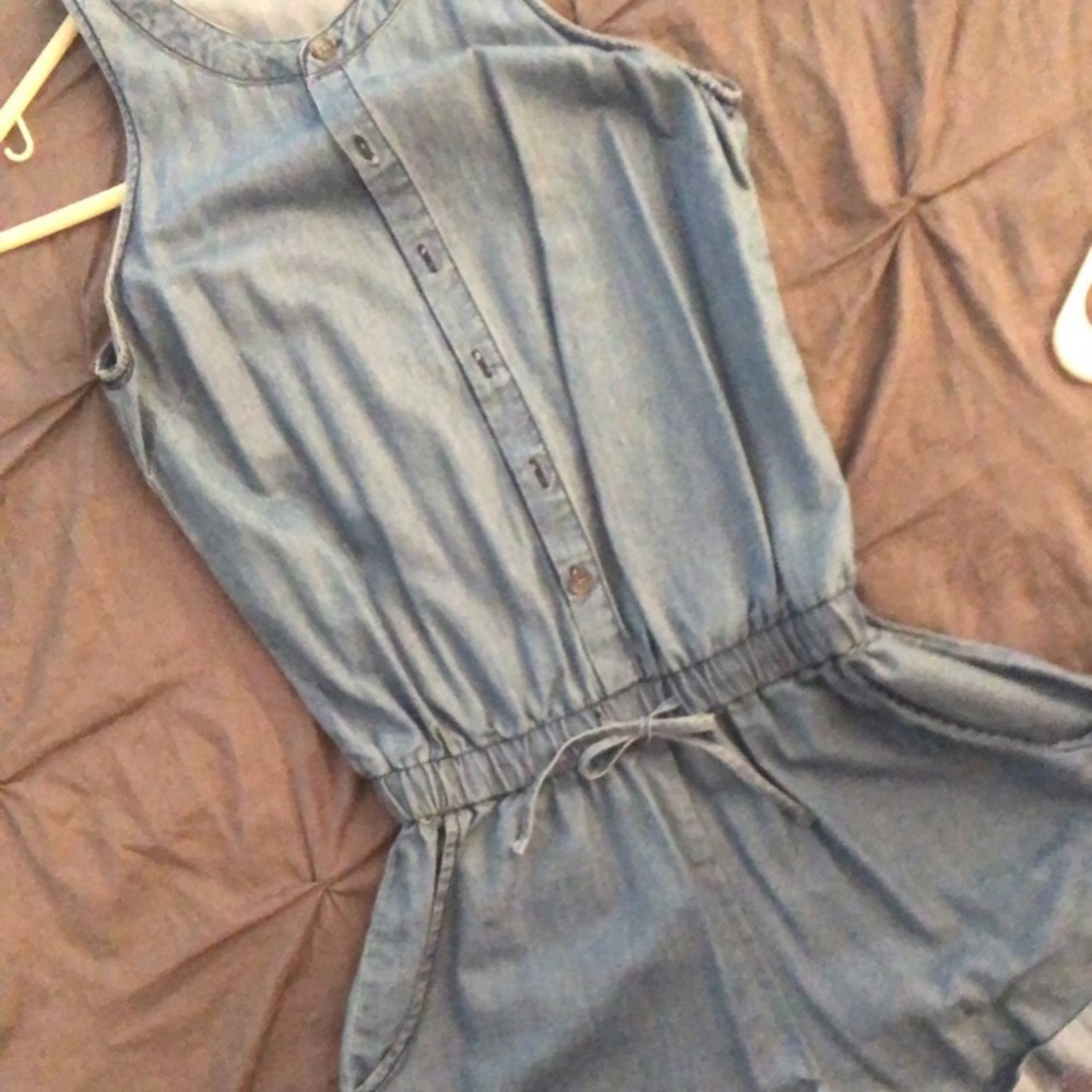 Size small blue Jean button up romper